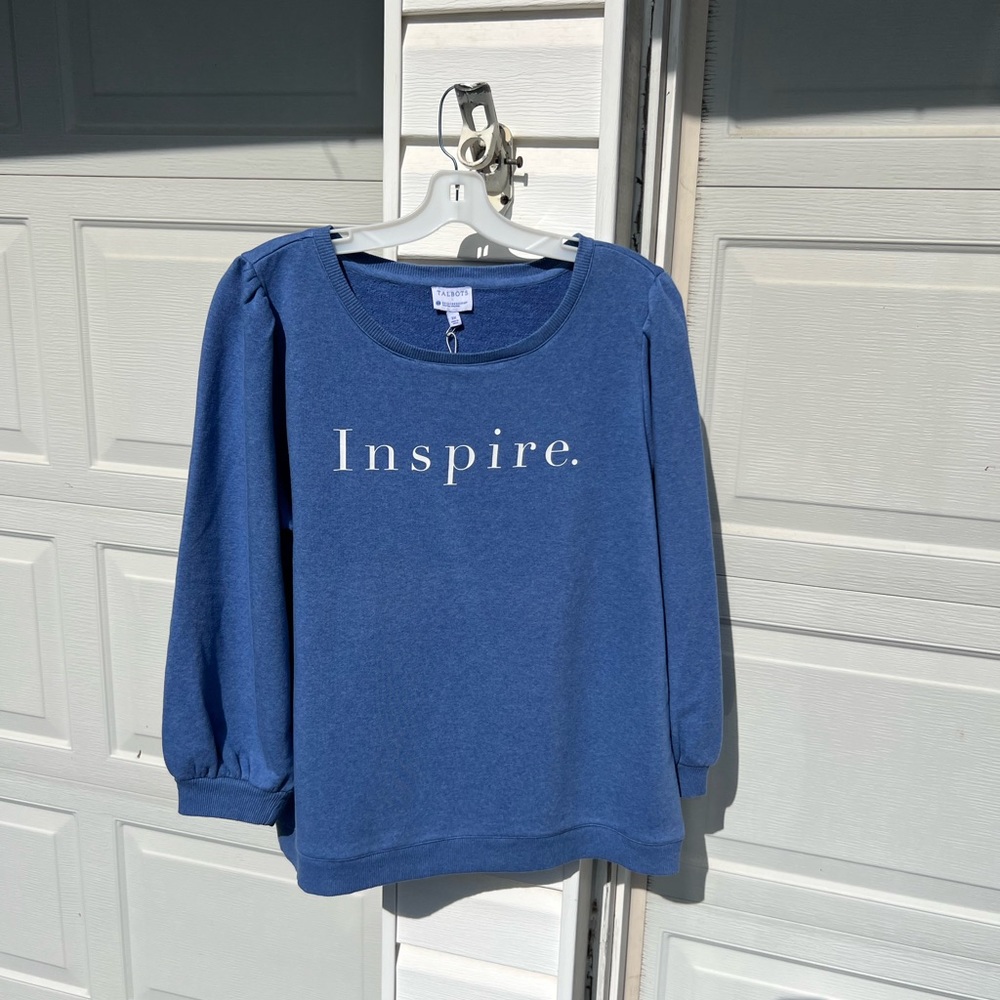 NWT Talbots Blue “Inspire” Long Fun Sleeve Sweatshirt - Picture 10 of 10